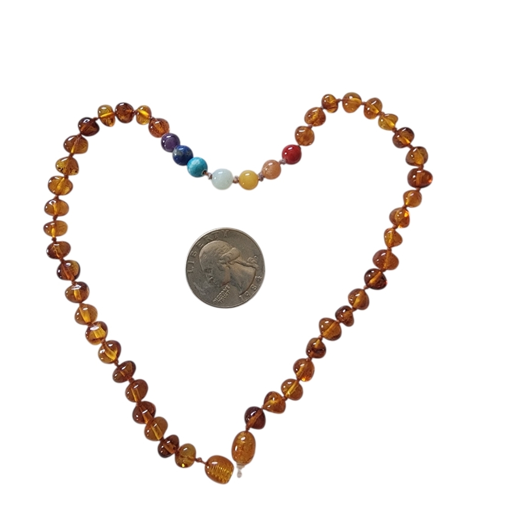 Amber Beaded Kids Necklace with Multicolor Accent Beads